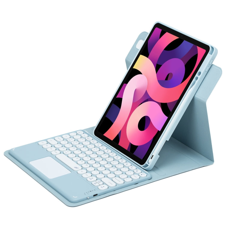 For iPad Air 2022 / iPad Pro 11 2021 Round Button 360 Degree Rotatable Bluetooth Keyboard Leather Case with Touchpad(Sky Blue) - Universal by PMC TechLife | Online Shopping South Africa | PMC TechLife