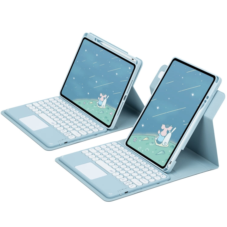 For iPad 10.2 2021 / Air 2019 Round Button 360 Degree Rotatable Bluetooth Keyboard Leather Case with Touchpad(Sky Blue) - Universal by PMC TechLife | Online Shopping South Africa | PMC TechLife
