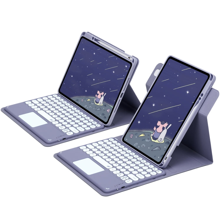 For iPad 10.2 2021 / Air 2019 Round Button 360 Degree Rotatable Bluetooth Keyboard Leather Case with Touchpad(Lavender Purple) - Universal by PMC TechLife | Online Shopping South Africa | PMC TechLife
