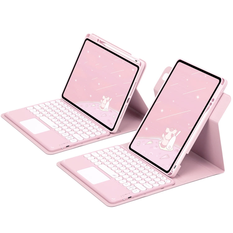 For iPad 10.2 2021 / Air 2019 Round Button 360 Degree Rotatable Bluetooth Keyboard Leather Case with Touchpad(Pink) - Universal by PMC TechLife | Online Shopping South Africa | PMC TechLife | Buy Now Pay Later Mobicred