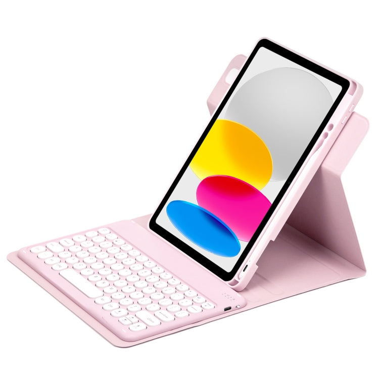 For iPad 10th Gen 10.9 2022 Round Button 360 Degree Rotatable Bluetooth Keyboard Leather Case(Pink) - Universal by PMC TechLife | Online Shopping South Africa | PMC TechLife