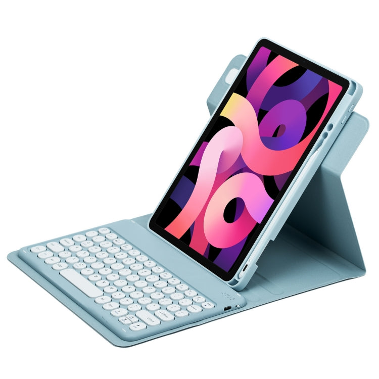 For iPad Air 2022 / iPad Pro 11 2021 Round Button 360 Degree Rotatable Bluetooth Keyboard Leather Case(Mist Blue) - Universal by PMC TechLife | Online Shopping South Africa | PMC TechLife