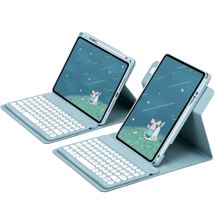 For iPad 10.2 2021 / Air 2019 Round Button 360 Degree Rotatable Bluetooth Keyboard Leather Case(Mist Blue) - Universal by PMC TechLife | Online Shopping South Africa | PMC TechLife