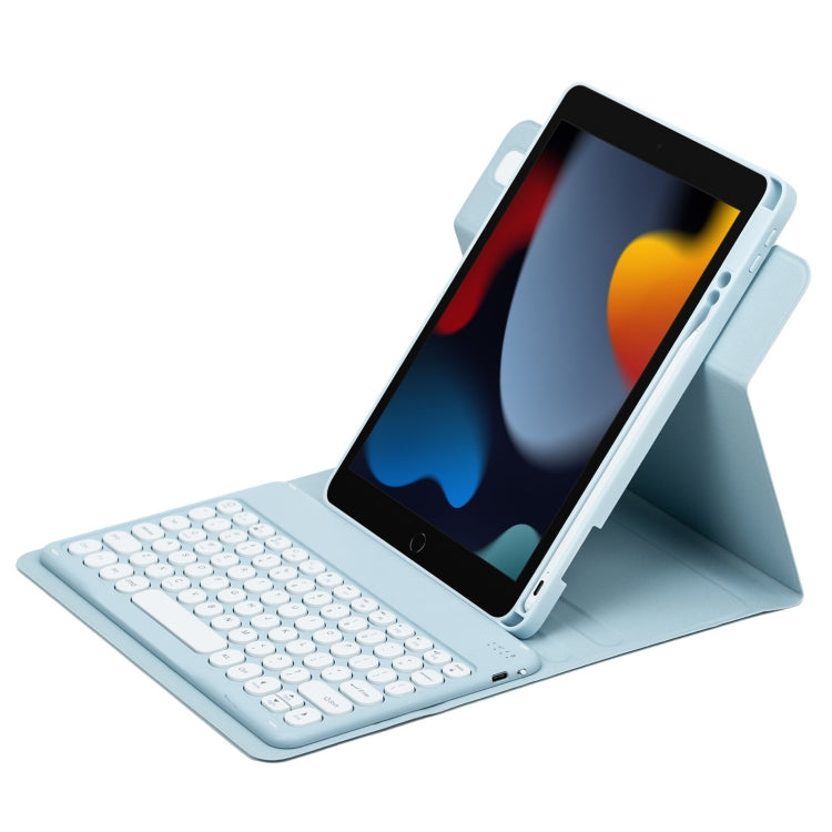 For iPad 10.2 2021 / Air 2019 Round Button 360 Degree Rotatable Bluetooth Keyboard Leather Case(Sky Blue) - free shipping - PMC TechLife - Order now!