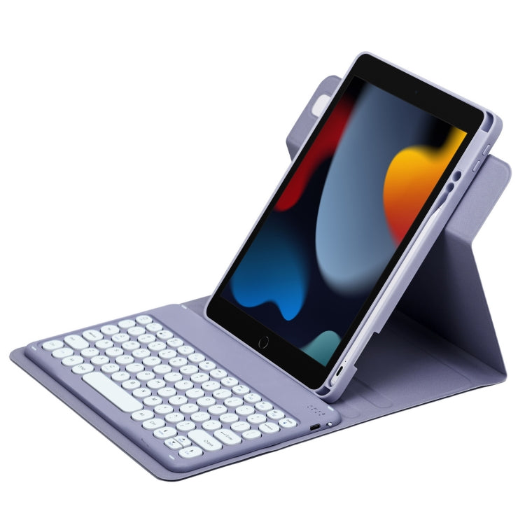 For iPad 10.2 2021 / Air 2019 Round Button 360 Degree Rotatable Bluetooth Keyboard Leather Case(Lavender Purple) - Universal by PMC TechLife | Online Shopping South Africa | PMC TechLife