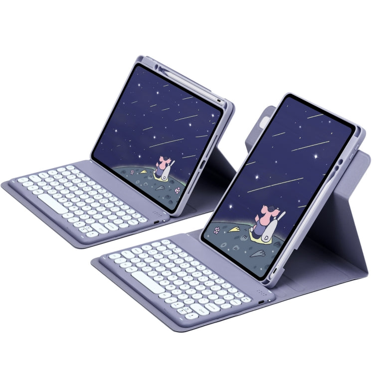 For iPad 10.2 2021 / Air 2019 Round Button 360 Degree Rotatable Bluetooth Keyboard Leather Case(Lavender Purple) - Universal by PMC TechLife | Online Shopping South Africa | PMC TechLife