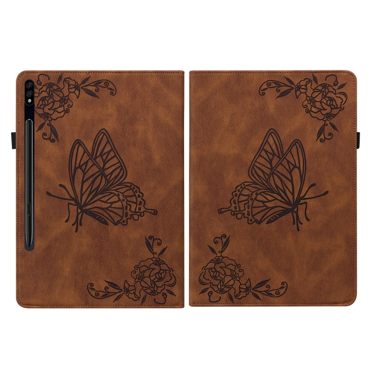 For Samsung Galaxy Tab S9+ Butterfly Flower Embossed Leather Tablet Case(Brown) - free shipping - PMC Jewellery - Order now!
