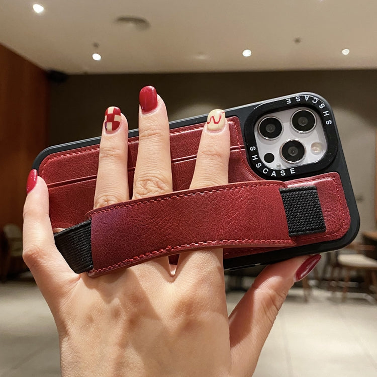 For iPhone 14 Pro Photo Frame Card Wallet Wrist Strap Holder Back Cover Phone Case(Brown) - iPhone 14 Pro Cases by PMC TechLife | Online Shopping South Africa | PMC TechLife
