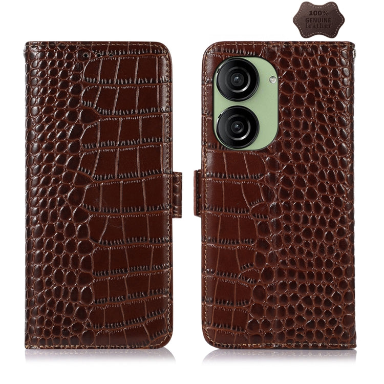 For Asus ZenFone 10 / ZenFone 9  Crocodile Top Layer Cowhide Leather Phone Case(Brown) - ASUS Cases by PMC TechLife | Online Shopping South Africa | PMC TechLife | Buy Now Pay Later Mobicred