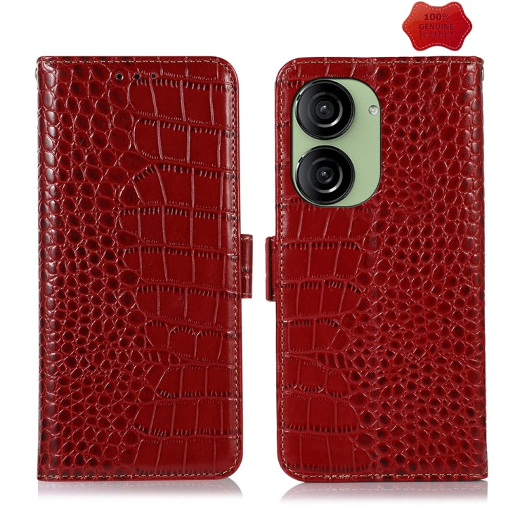 For Asus ZenFone 10 / ZenFone 9  Crocodile Top Layer Cowhide Leather Phone Case(Red) - ASUS Cases by PMC TechLife | Online Shopping South Africa | PMC TechLife | Buy Now Pay Later Mobicred