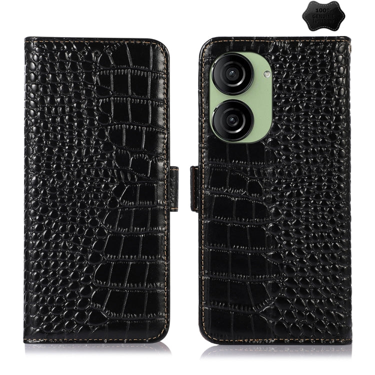 For Asus ZenFone 10 / ZenFone 9  Crocodile Top Layer Cowhide Leather Phone Case(Black) - ASUS Cases by PMC TechLife | Online Shopping South Africa | PMC TechLife | Buy Now Pay Later Mobicred