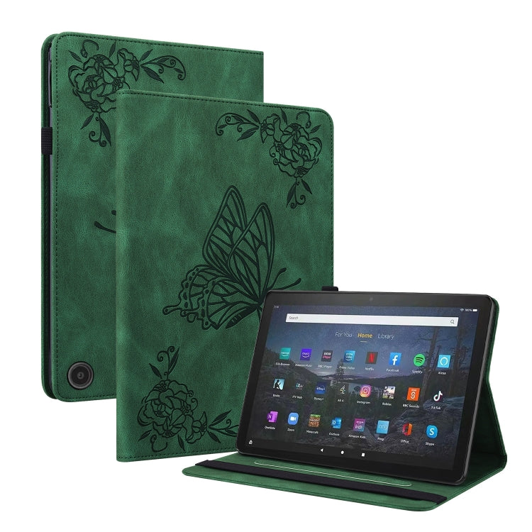 For Amazon Fire Max 11 Butterfly Flower Embossed Leather Tablet Case(Green) - Amazon by PMC TechLife | Online Shopping South Africa | PMC TechLife | Buy Now Pay Later Mobicred