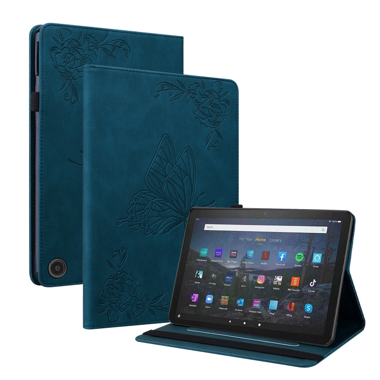 For Amazon Fire Max 11 Butterfly Flower Embossed Leather Tablet Case(Blue) - Amazon by PMC TechLife | Online Shopping South Africa | PMC TechLife | Buy Now Pay Later Mobicred