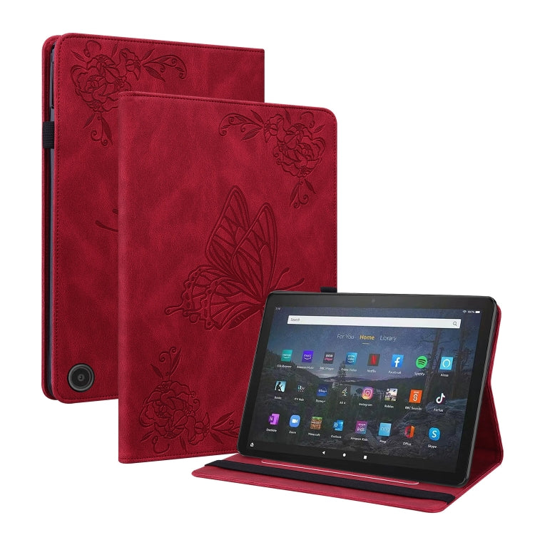 For Amazon Fire Max 11 Butterfly Flower Embossed Leather Tablet Case(Red) - Amazon by PMC TechLife | Online Shopping South Africa | PMC TechLife | Buy Now Pay Later Mobicred