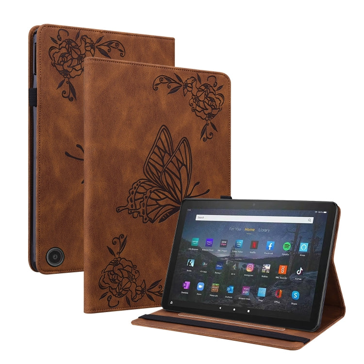 For Amazon Fire Max 11 Butterfly Flower Embossed Leather Tablet Case(Brown) - Amazon by PMC TechLife | Online Shopping South Africa | PMC TechLife | Buy Now Pay Later Mobicred