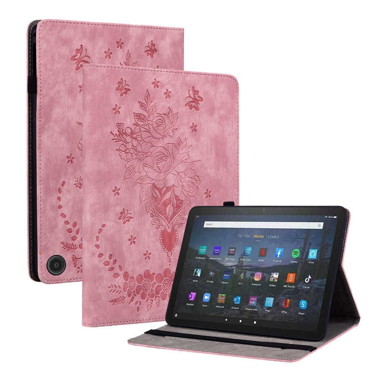 For Amazon Fire Max 11 Butterfly Rose Embossed Leather Tablet Case(Pink) - Amazon by PMC TechLife | Online Shopping South Africa | PMC TechLife | Buy Now Pay Later Mobicred