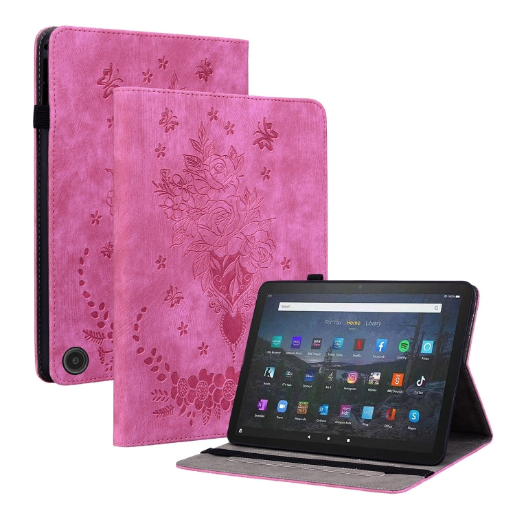 For Amazon Fire Max 11 Butterfly Rose Embossed Leather Tablet Case(Rose Red) - Amazon by PMC TechLife | Online Shopping South Africa | PMC TechLife | Buy Now Pay Later Mobicred