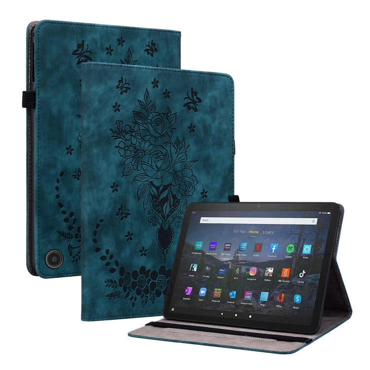 For Amazon Fire Max 11 Butterfly Rose Embossed Leather Tablet Case(Dark Blue) - Amazon by PMC TechLife | Online Shopping South Africa | PMC TechLife | Buy Now Pay Later Mobicred