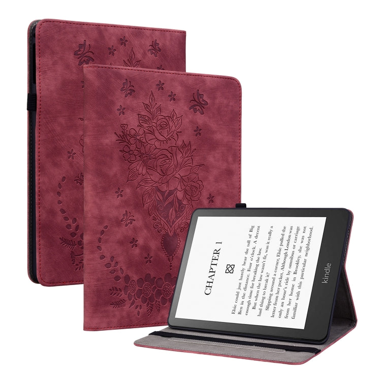 For Amazon Kindle Paperwhite 5 2024 Butterfly Rose Embossed Leather Tablet Case(Red) - Amazon by PMC Jewellery | Online Shopping South Africa | PMC Jewellery | Buy Now Pay Later Mobicred