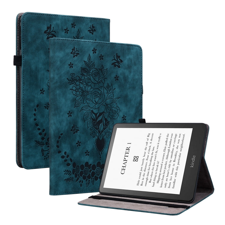 For Amazon Kindle Paperwhite 5 2023 2024 Butterfly Rose Embossed Leather Tablet Case(Dark Blue) - Amazon by PMC Jewellery | Online Shopping South Africa | PMC Jewellery | Buy Now Pay Later Mobicred