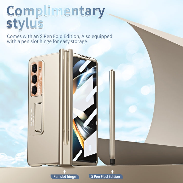For Samsung Galaxy Z Fold5 Electroplating Corrugated Hinge Folding Phone Case with Pen Slot(Gold) - Galaxy Z Fold5 Cases by PMC TechLife | Online Shopping South Africa | PMC TechLife