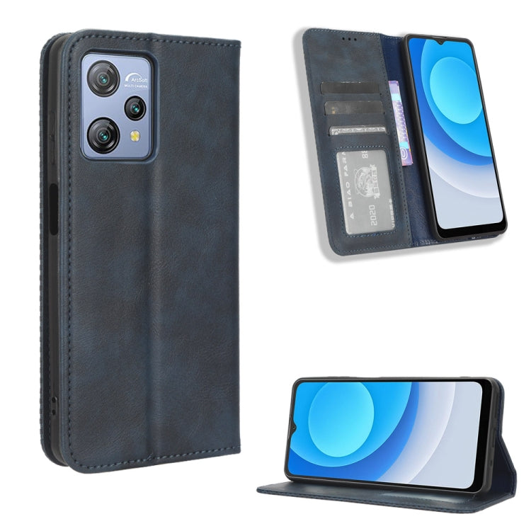 For Blackview A53 / A53 Pro Magnetic Buckle Retro Texture Leather Phone Case(Blue) - More Brand by PMC TechLife | Online Shopping South Africa | PMC TechLife