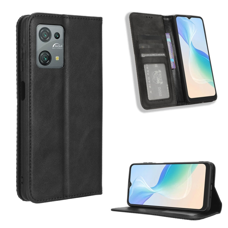 For Blackview Oscal C30 / C30 Pro Magnetic Buckle Retro Texture Leather Phone Case(Black) - More Brand by PMC TechLife | Online Shopping South Africa | PMC TechLife
