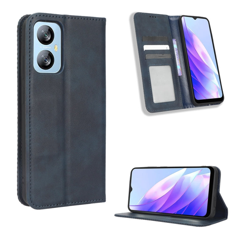 For Blackview A52 / A52 Pro Magnetic Buckle Retro Texture Leather Phone Case(Blue) - More Brand by PMC TechLife | Online Shopping South Africa | PMC TechLife
