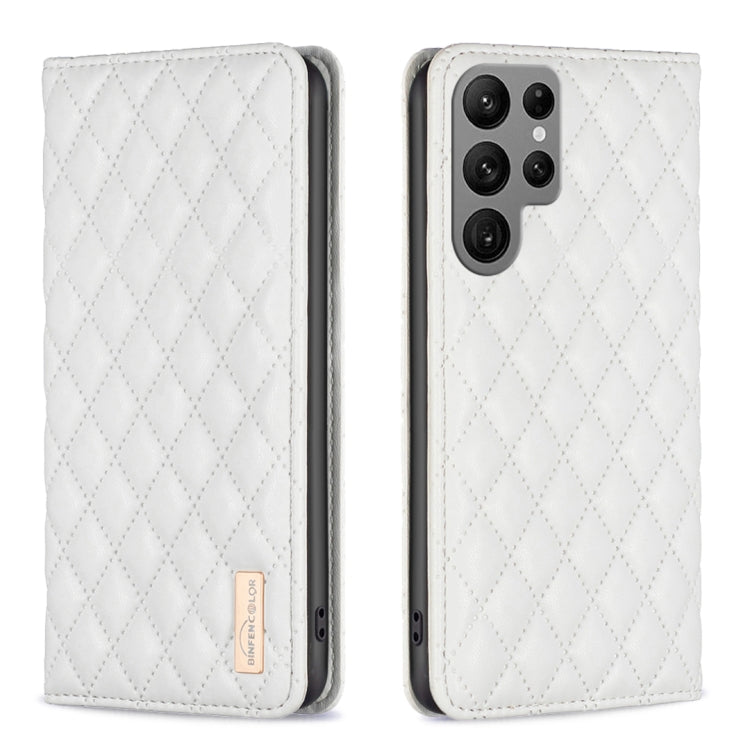 For Samsung Galaxy S24 Ultra 5G Diamond Lattice Magnetic Leather Flip Phone Case(White) - Galaxy S24 Ultra 5G Cases by PMC TechLife | Online Shopping South Africa | PMC TechLife