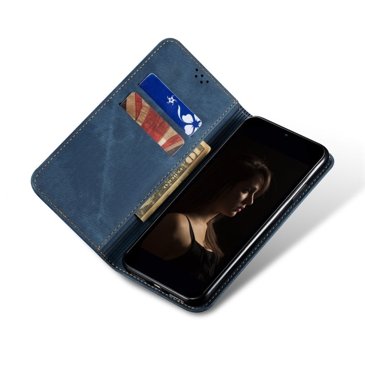 For iPhone 16 Plus Denim Texture Casual Style Horizontal Flip Leather Case(Blue) - iPhone 16 Plus Cases by PMC TechLife | Online Shopping South Africa | PMC TechLife | Buy Now Pay Later Mobicred