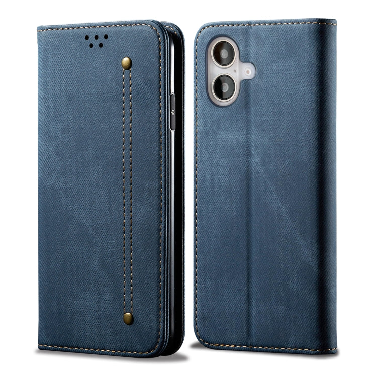 For iPhone 16 Denim Texture Casual Style Horizontal Flip Leather Case(Blue) - iPhone 16 Cases by PMC TechLife | Online Shopping South Africa | PMC TechLife | Buy Now Pay Later Mobicred