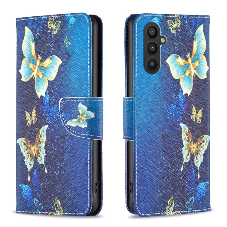 For Samsung Galaxy A25 5G Colored Drawing Pattern Leather Phone Case(Gold Butterfly) - Galaxy Phone Cases by PMC TechLife | Online Shopping South Africa | PMC TechLife