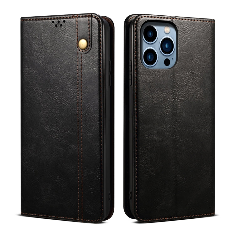 For iPhone 16 Pro Max Oil Wax Crazy Horse Texture Leather Phone Case(Black) - iPhone 16 Pro Max Cases by PMC TechLife | Online Shopping South Africa | PMC TechLife | Buy Now Pay Later Mobicred