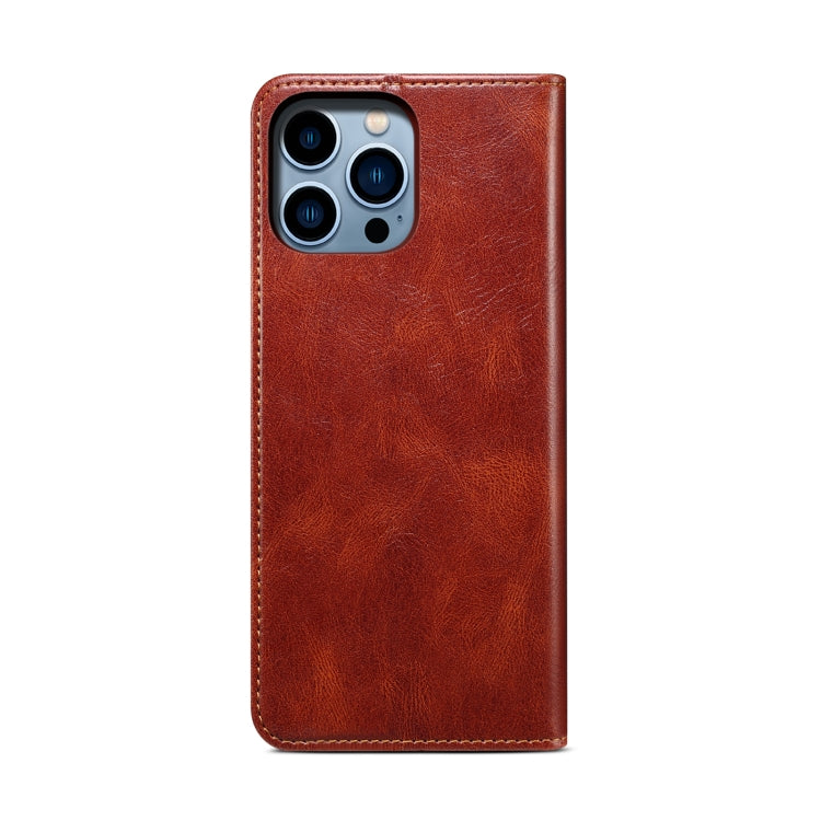 For iPhone 16 Pro Oil Wax Crazy Horse Texture Leather Phone Case(Brown) - iPhone 16 Pro Cases by PMC TechLife | Online Shopping South Africa | PMC TechLife | Buy Now Pay Later Mobicred