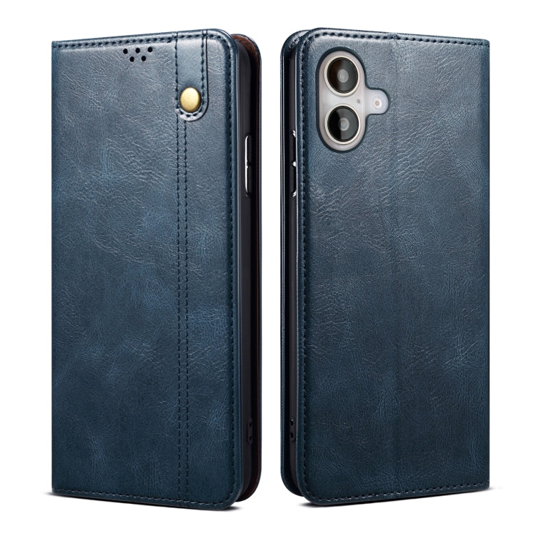 For iPhone 16 Plus Oil Wax Crazy Horse Texture Leather Phone Case(Blue) - iPhone 16 Plus Cases by PMC TechLife | Online Shopping South Africa | PMC TechLife | Buy Now Pay Later Mobicred