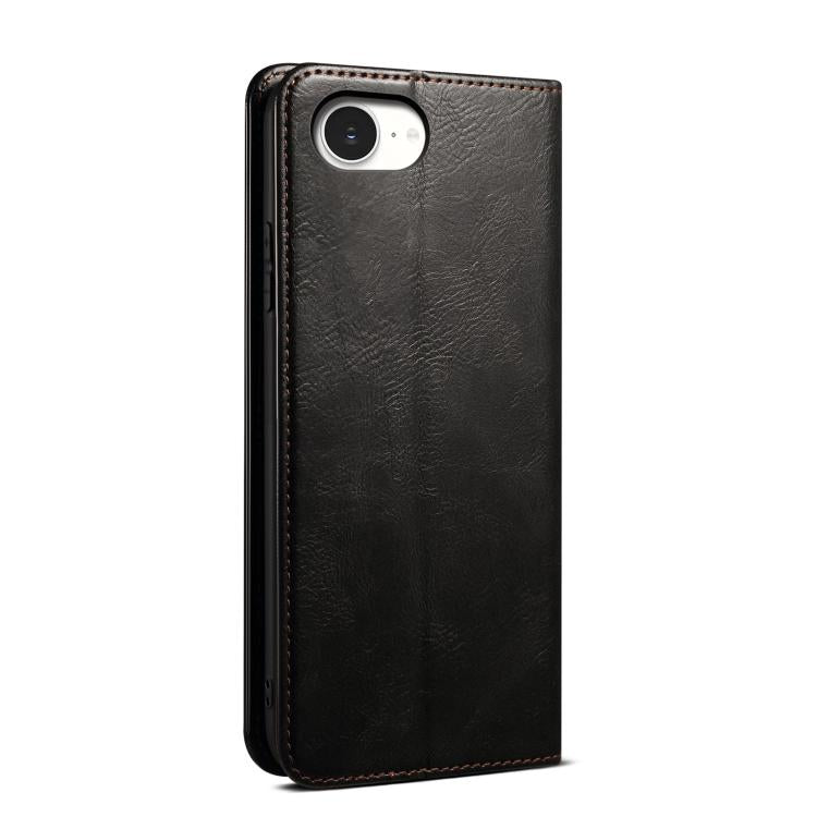 For iPhone 16e Oil Wax Crazy Horse Texture Leather Phone Case(Black) - iPhone 16e Cases by PMC TechLife | Online Shopping South Africa | PMC TechLife | Buy Now Pay Later Mobicred