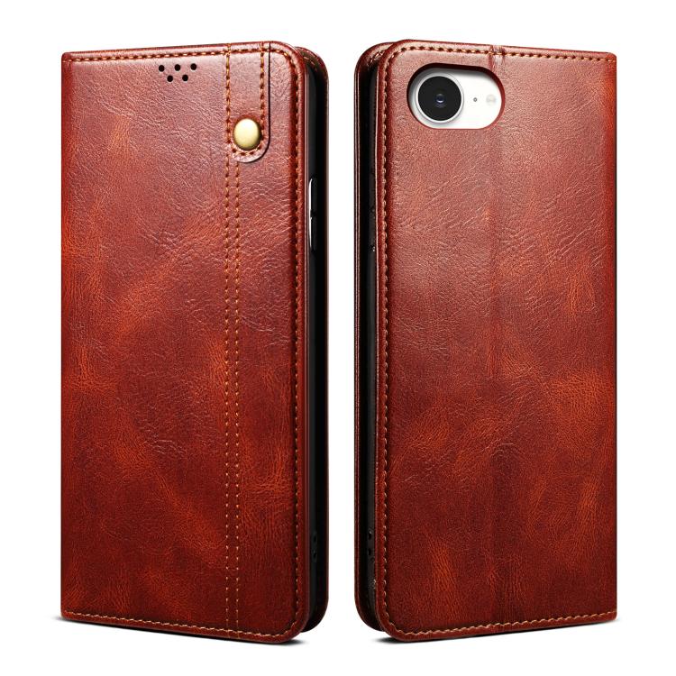 For iPhone 16e Oil Wax Crazy Horse Texture Leather Phone Case(Brown) - iPhone 16e Cases by PMC TechLife | Online Shopping South Africa | PMC TechLife | Buy Now Pay Later Mobicred