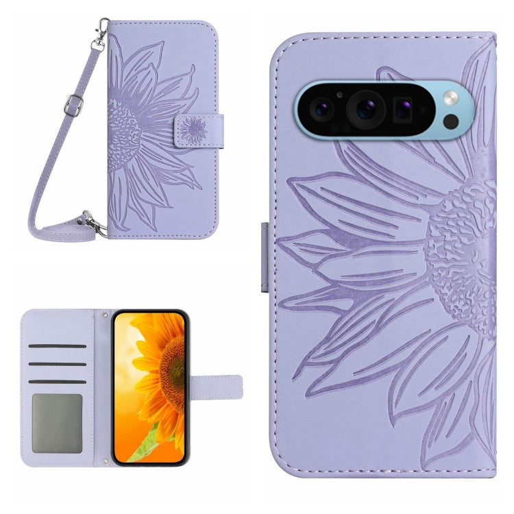 For Google Pixel 9 Pro Skin Feel Sun Flower Embossed Flip Leather Phone Case with Lanyard(Purple) - Google Cases by PMC TechLife | Online Shopping South Africa | PMC TechLife | Buy Now Pay Later Mobicred