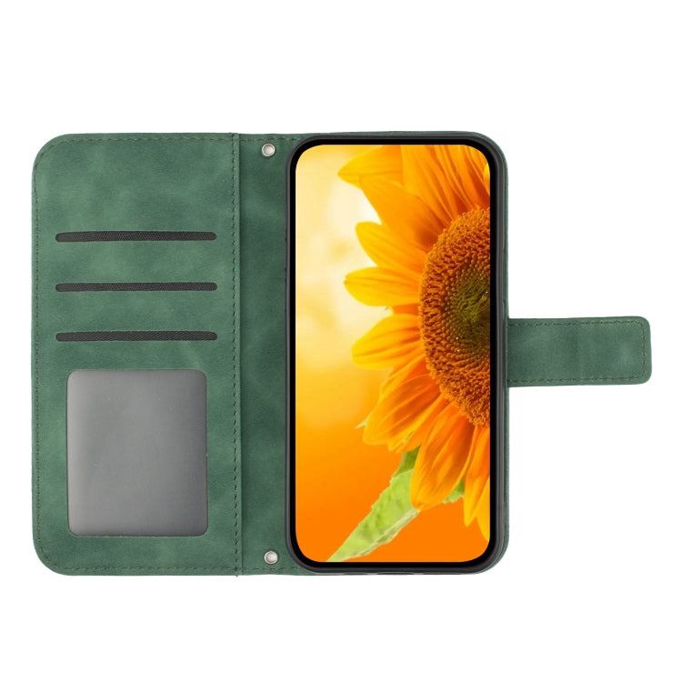 For Google Pixel 9 Pro Skin Feel Sun Flower Embossed Flip Leather Phone Case with Lanyard(Green) - Google Cases by PMC TechLife | Online Shopping South Africa | PMC TechLife | Buy Now Pay Later Mobicred