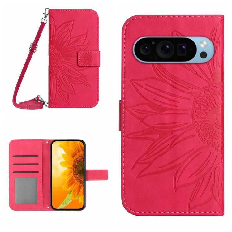 For Google Pixel 9 Pro Skin Feel Sun Flower Embossed Flip Leather Phone Case with Lanyard(Rose Red) - Google Cases by PMC TechLife | Online Shopping South Africa | PMC TechLife | Buy Now Pay Later Mobicred