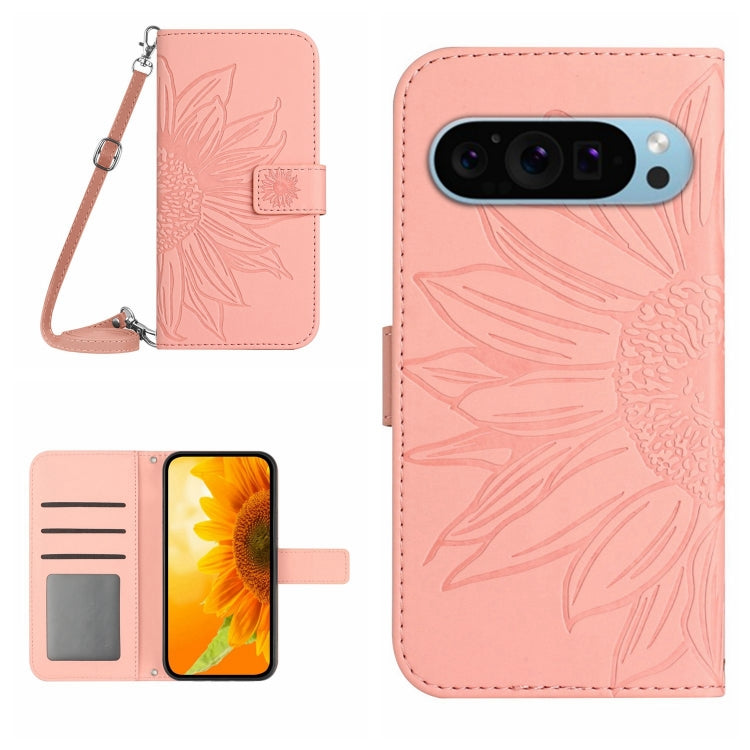 For Google Pixel 9 Skin Feel Sun Flower Embossed Flip Leather Phone Case with Lanyard(Pink) - Google Cases by PMC TechLife | Online Shopping South Africa | PMC TechLife | Buy Now Pay Later Mobicred