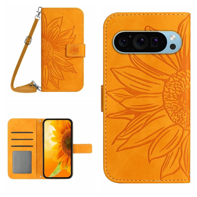 For Google Pixel 9 Skin Feel Sun Flower Embossed Flip Leather Phone Case with Lanyard(Yellow) - Google Cases by PMC TechLife | Online Shopping South Africa | PMC TechLife | Buy Now Pay Later Mobicred
