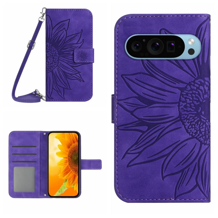 For Google Pixel 9 Skin Feel Sun Flower Embossed Flip Leather Phone Case with Lanyard(Dark Purple) - Google Cases by PMC TechLife | Online Shopping South Africa | PMC TechLife | Buy Now Pay Later Mobicred