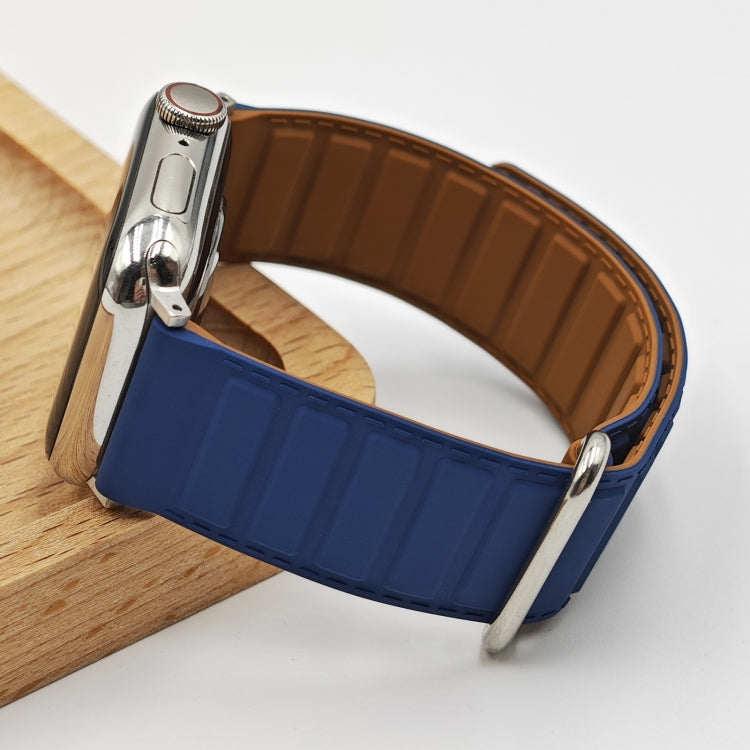 For Apple Watch Series 8 41mm Reverse Buckle Magnetic Silicone Watch Band(Silver Buckle Blue) - free shipping - PMC TechLife - Order now!