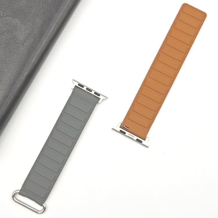 For Apple Watch SE 44mm Reverse Buckle Magnetic Silicone Watch Band(Silver Buckle Grey Brown) - free shipping - PMC TechLife - Order now!