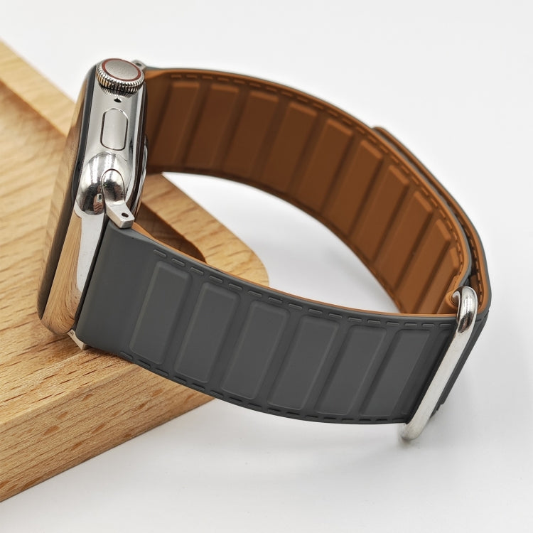For Apple Watch Series 4 40mm Reverse Buckle Magnetic Silicone Watch Band(Silver Buckle Grey Brown) - free shipping - PMC TechLife - Order now!