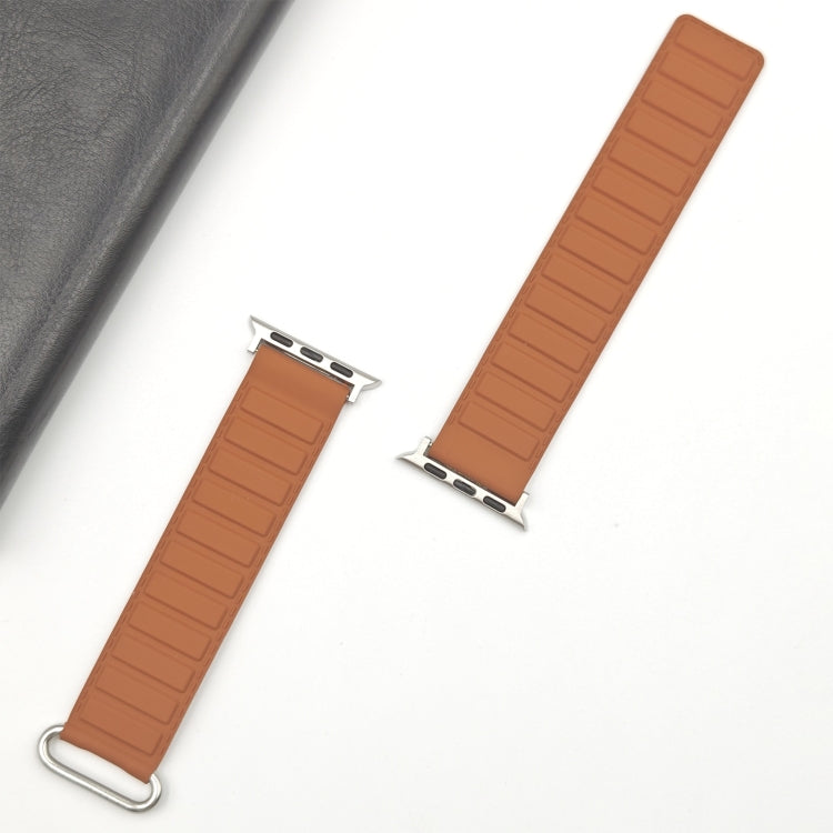 For Apple Watch 42mm Reverse Buckle Magnetic Silicone Watch Band(Silver Buckle Brown) - free shipping - PMC TechLife - Order now!