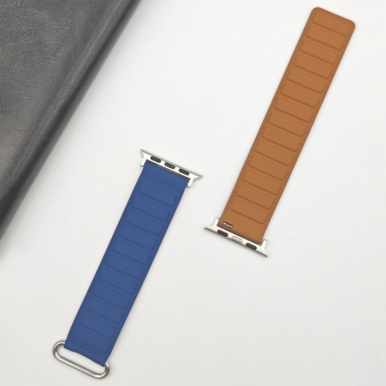 For Apple Watch Series 9 45mm Reverse Buckle Magnetic Silicone Watch Band(Silver Buckle Blue) - free shipping - PMC TechLife - Order now!