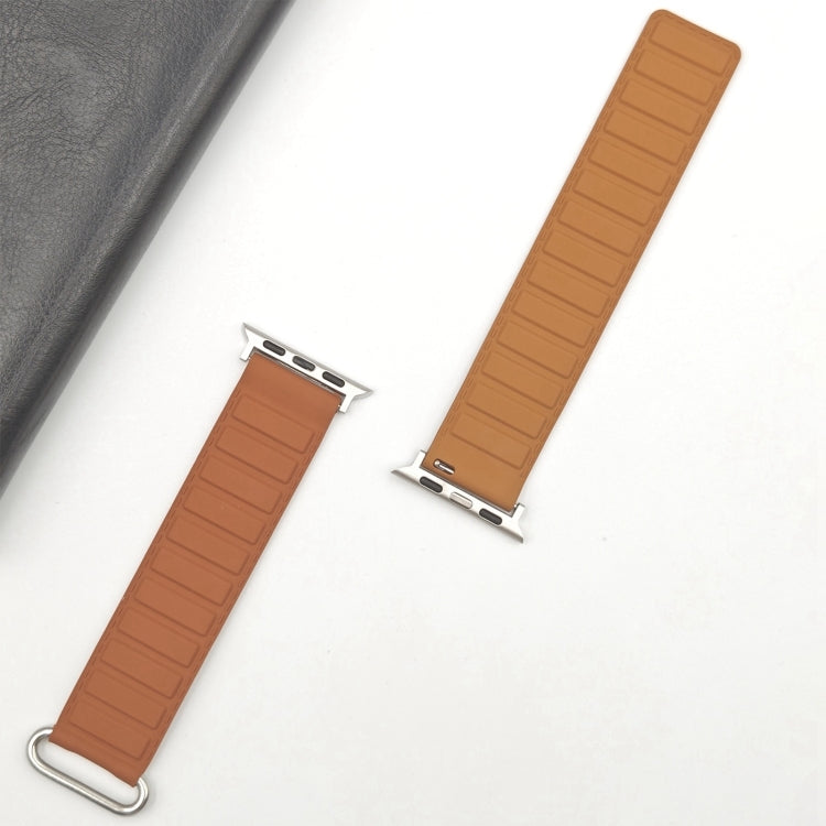 For Apple Watch Series 10 46mm Reverse Buckle Magnetic Silicone Watch Band(Silver Buckle Brown) - free shipping - PMC TechLife - Order now!