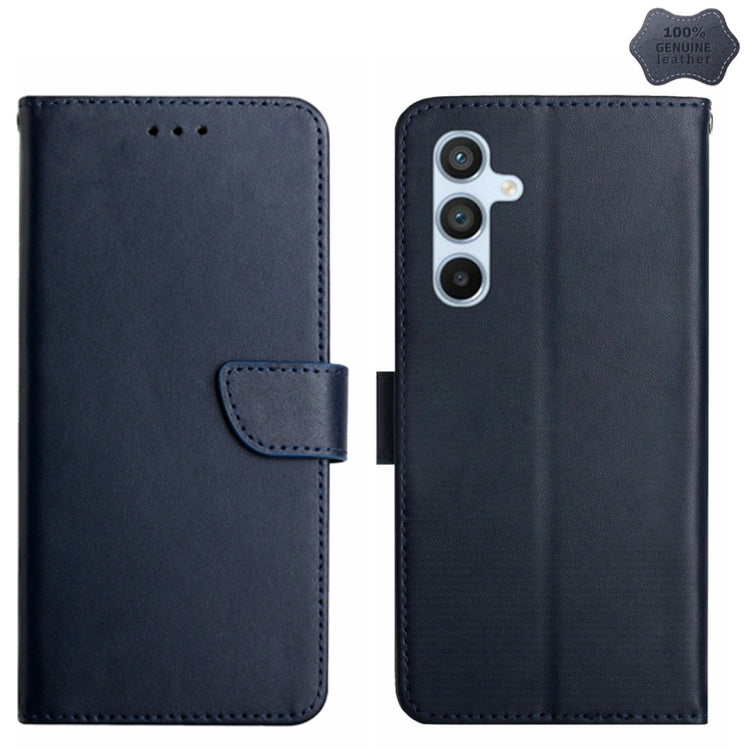 For Samsung Galaxy S23 FE 5G HT02 Genuine Leather Fingerprint-proof Flip Phone Case(Blue) - Galaxy S23 FE 5G Cases by PMC TechLife | Online Shopping South Africa | PMC TechLife